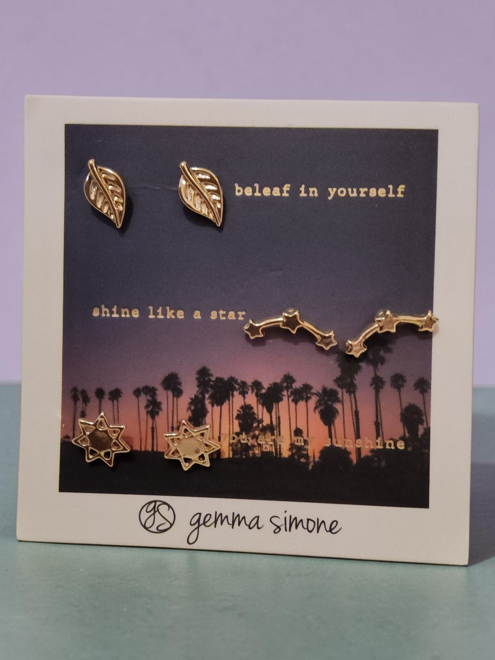 Gemma Simone Gold Leaf & Star Stud Earring Set - Gold